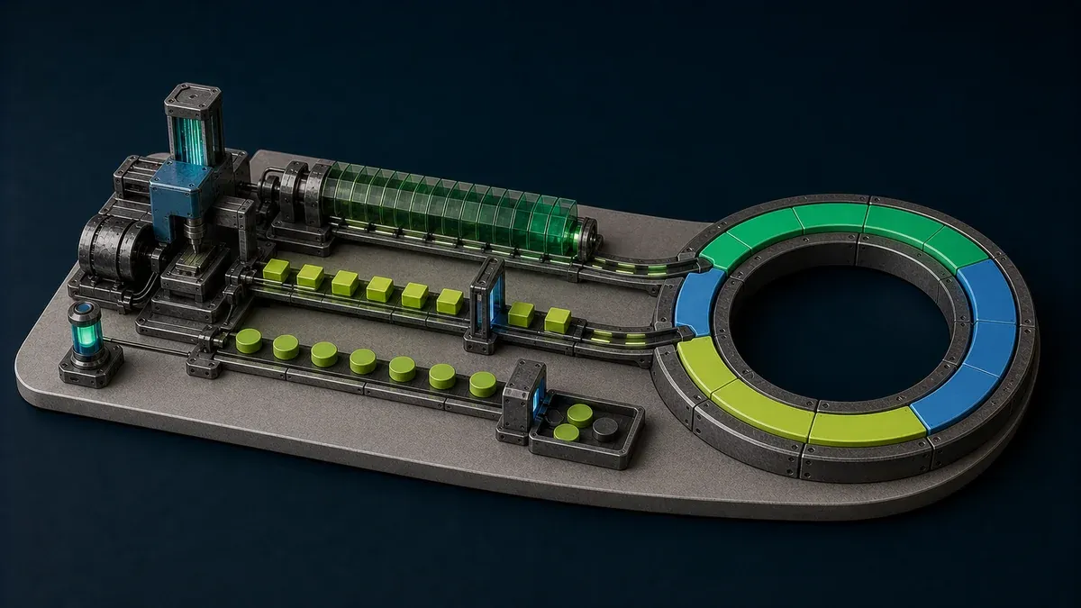 Availability, performance, and quality tracks converging into a single OEE ring