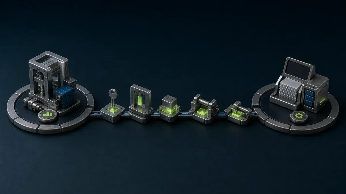 A machine and remote service console connected through commissioning checks and final handover