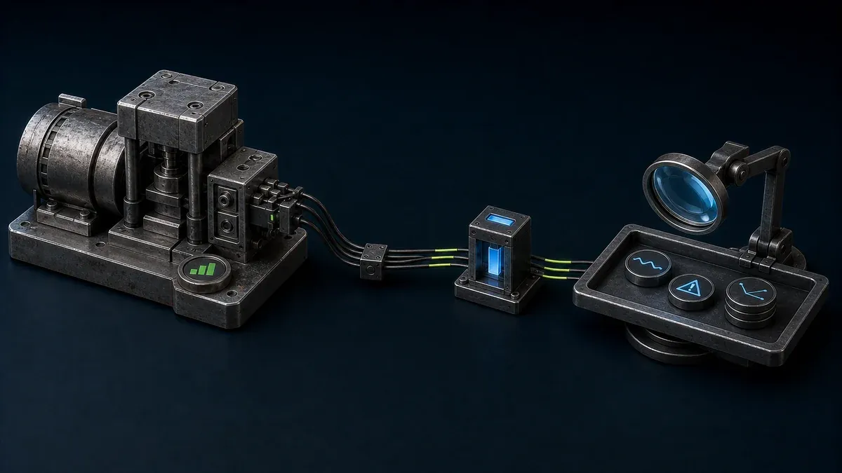 An installed machine feeding selected signals through an edge buffer into a diagnostic lens